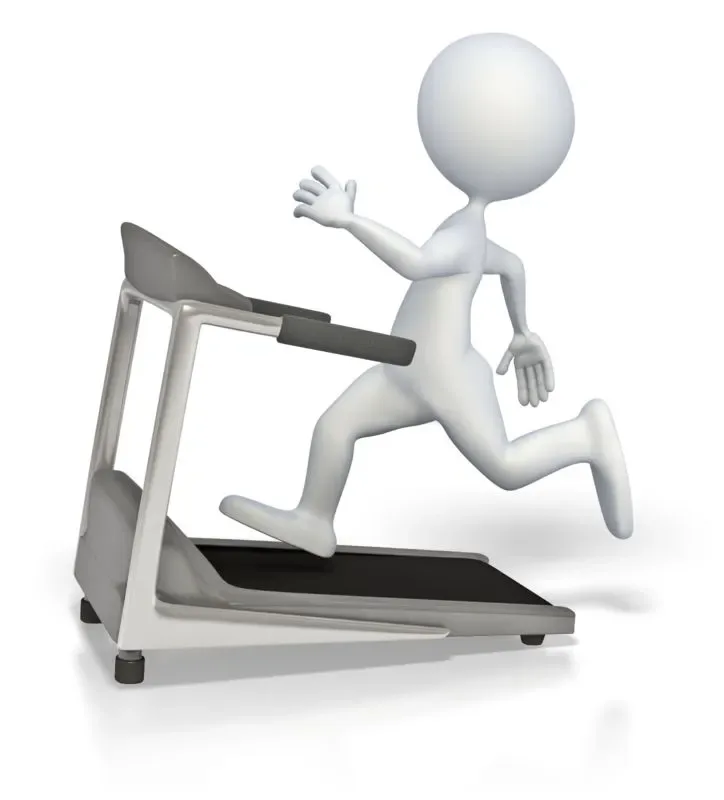 Reference image: a smooth white 3D stick figure with no face, running on a treadmill.